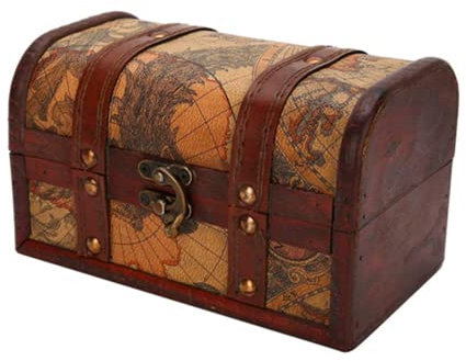 Tyenaza Wooden Pirate Treasure Chest Box, Small Trinket Box with Lid Wood Box Jewelry Storage Case Handmade Rustic Display for Organizing a Treasure Hunt with Kids