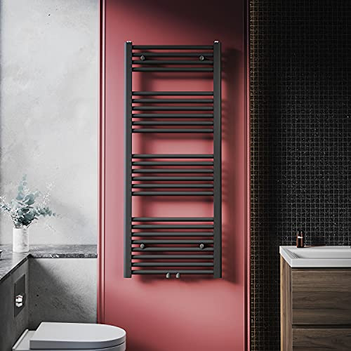 ELEGANT Badheizkörper 1200 x 500mm handtuchheizkörper anthrazit vertikal Design Heizkörper Bad Hantuchwärmer Mittelanschluss Handtuchhalter für Heizkörper