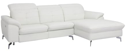 Vente-unique Canapé d'angle Relax électrique en Cuir de Buffle LISMORE - Ivoire - Angle Droit Blanc