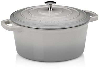 Kela 12607 Roaster with Lid, Cast Iron, Enamel Coating, High Heat Retention, Suitable for Induction, 6 L, Grey, Round, Calido Range