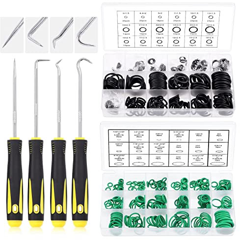 Glarks 553-teiliges metrisches Universal-O-Ring-Sortiment-Set, 36 Größen, 270 Stück grüne Nitrilkautschuk-NBR-Unterlegscheibe und 279 Stück schwarze Dichtungsringe mit Pick und Haken-Set