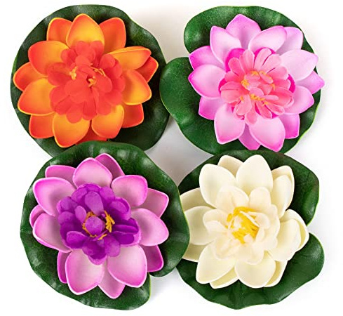 AUEAR, 4 Pack Artificial Floating Foam Lotus Flower Realistic Water Lily Pad for Home Garden Pond Decoration