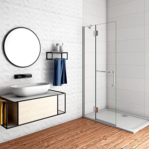 AICA Paroi de douche pivotante 87cm en verre anticalcaire paroi de douche hauteur 190cm, porte-serviette