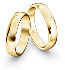 JC Trauringe Gelbgold 333 Paarpreis Eheringe Gold | Verlobungsringe Gold breit 4,5 mm I Partnerringe mit Gravur in edler Schatulle I 2 Hochzeitsringe Herrenring & Damenring mit Stein