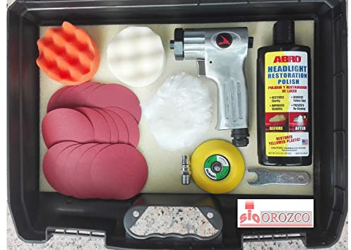 SIO Kit Completo Pulidora para Faros de Coche y Retoques de Pintura – Set Restauración Faros Pulido Abrillantado Lijado y Detailing Automoción – Herramientas Taller Carrocería - Juego Pulir Faros