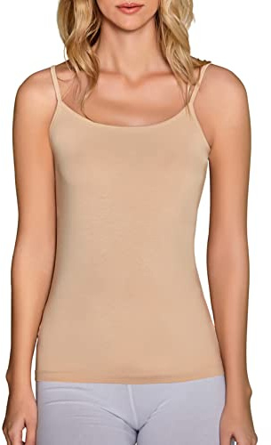 VEDATS 2er-Pack Damen Unterhemd Spaghettiträger Shirt Body Ärmellos (L, Hautfarben)