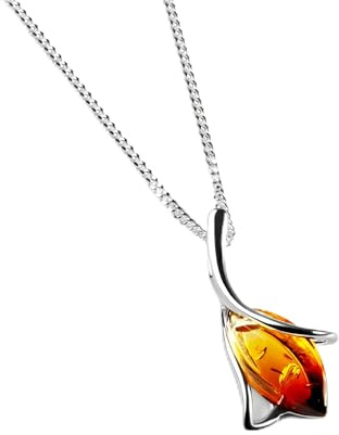 HENRYKA Collier Tulipe Coucher de Soleil en Argent Sterling 925 avec véritable Ambre Baltique Cognac | Accessoire Pendentif Fleur | Bijoux et Cadeaux hypoallergéniques pour Femmes avec boîte