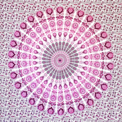 MOMOMUS Tapiz Decorativo de Pared Mandala 135x210 cm Blanco-Rosa