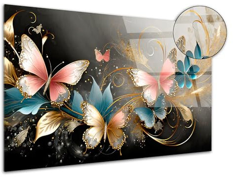DECLINA, Tableau mural Les papillons A, impression sur verre acrylique, décoration murale moderne, cadre artistique coloré pour salon, chambre ou bureau contemporain