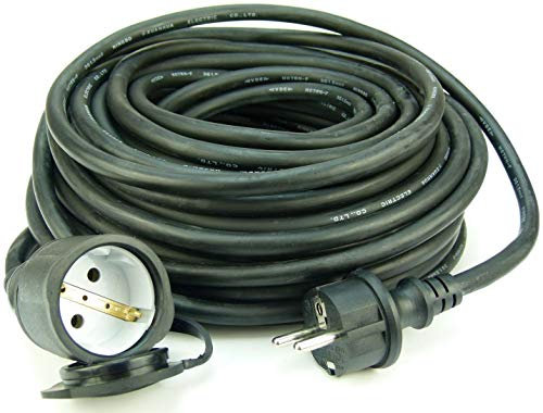 GLT 1 x Paccs 25 m Schuko Gummi Verlängerungskabel IP44 H07RN-F 3G1,5, schwarz, für den Außenbereich und den Einsatz auf Baustellen