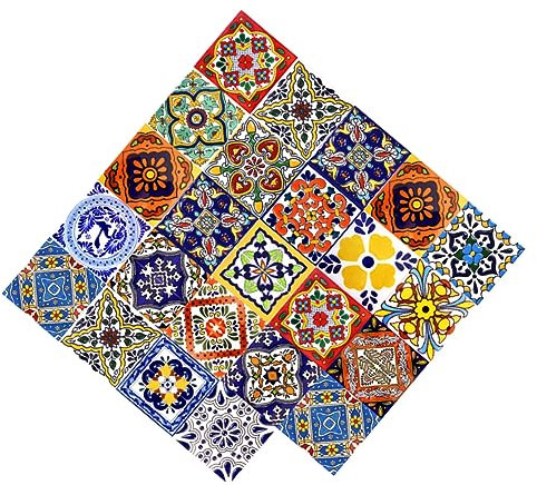 UPKOCH 24 Selbstklebende Mexikanische Vintage Fliesenaufkleber 10x10cm Keramikfliesen Muster Wand Und Treppendekor Selbstgemacht Langlebig Ablösbar Vielseitig