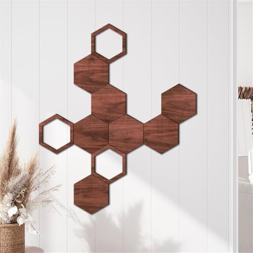 Lot de 10 autocollants muraux hexagonaux en bois amovibles pour bricolage, décoration murale hexagonale 3D pour bureau, salon, chambre à coucher, décoration murale d'intérieur