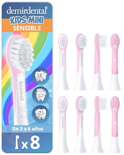 8er demirdental Kinder Ersatzbürsten passend für Philips Sonicare Kids Mini | Für 3-6 Jahre: Mini-Aufsteckbürsten entsprechend HX6034, extra weich für Milchzähne, schadstoffgeprüft & BPA-frei, Rosa