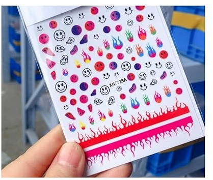 Generic Happy Emoticons Fire Flame Flowers Nail Decal Sticker Xh772Sa Nail Wraps Art Stickers Manicure Supplies for Women for Home Nails Full Long Lasting Easy Apply and Remove