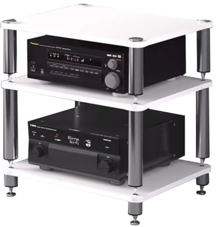 3-stöckiges HiFi-Audiogehäuse Verstärkergehäuse Gerätegehäuse HiFi-Ständer Plattenspielerständer Professionelles Verstärker-Rack Heimkino(Weiß)