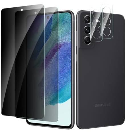 CYYAGE 2 Stück Sichtschutz Schutzfolie für Samsung Galaxy S21 FE und 2 Stück Kameraschutz, Anti-Spähen Displayschutz HD Blickschutzfolie Privacy Schutzglas Folie, 9H Härte, Kratzfest, Bläschenfrei