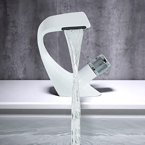Waschtischarmatur Weiß Wasserfall Wasserhahn Modern Design Badarmatur Waschbecken Einhebelmische Einhandmischer Mischbatterie Kaltes und Heißes