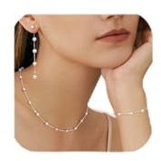 LOLIAS Pärlhalsband dam örhängen pärlor armband set smycken set smycken set 14k guldpläterade pärlor halsband choker pärlhalsband justerbart armband örhängen hängande pärlor set brud smycken set