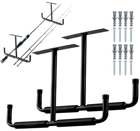 Ganci da soffitto per garage, 2 robusti ganci sopratesta in acciaio, per bicicletta, montaggio a soffitto, gancio per scala, grucce per attrezzi, sci, tubi, organizer per garage da tetto, nero 16,7 x