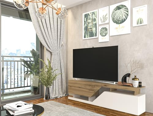 BDW Kommode, RTV Schrank, TV Gerät,160x35x47cm(H) viel Stauraum, Kleiderschrank, Diele, Wohnzimmer, Schlafzimmer Kommode, Multifunktionsschrank. (Eiche Wotan/Weiss)