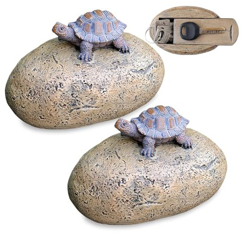 WIYETY Lot de 2 cachettes de clés en pierre pour l'extérieur, aspect pierre (tortue), compartiment secret, coffre-fort à clés