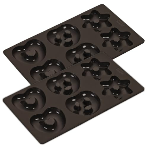 Lurch FlexiForm Keksform Lebkuchen (Brezeln Herzen Sterne) 2er Set / 2 Backformen für Kekse 17 x 30 cm aus 100% BPA-freiem Platin Silikon, braun