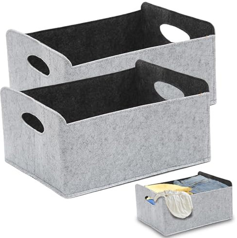 Cnwinu 2 Stück Aufbewahrungskorb Filz,Filzkorb Aufbewahrungskorb Faltbar,Aufbewahrungsbox Klein,Verdicken Filzbox mit Henkel,Filz Organizer für Regale,Schränke,Zuhause,Büro - Grau