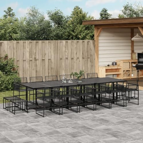 Homgoday Set da pranzo da giardino 17 pezzi rattan sintetico nero, sedia tavolo cucina esterno terrazza patio balcone mobili