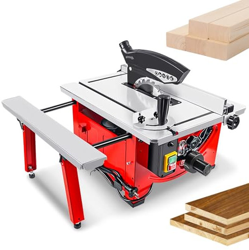 Sierra de Mesa de 8,25'', Velocidad de Corte de 7200rpm, Sierra de Mesa Compacta Portátil de 2900W, Profundidad de Corte y ángulo Ajustables para Carpintería y Fabricación de Muebles,52 x 65cm