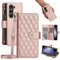 Asuwish Phone Case for Samsung Galaxy Z Fold 5 5G 2023 with Zipper Wallet Cover Card Holder Slot Stand Flip Wrist Strap Mobile Kickstand Cell Accessories ZFold5 Z5 G Fold5 5Z Women Men Rose Gold