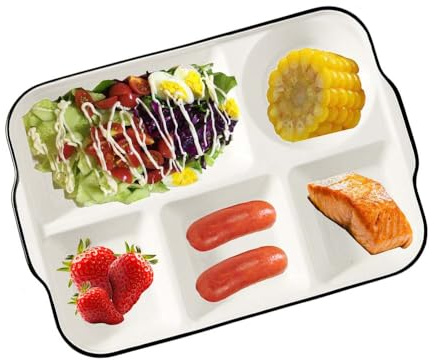 AIYoo 12.5inch Ceramic Divided Plate,5 Compartment Portion Control Plate,Reusable Bariatric Plate for Adults,White Dinner Plates for Daily Use,Dessert Plates for Balanced Meal