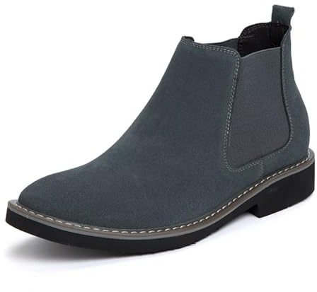 FLIOZY Herr och dam höjd upphöjda Chelsea stövlar – 6 cm osynlig klack, mocka slip-on Elevator stövletter, bekväma eleganta skor för fritid och kontor, GRÅ, 42 EU