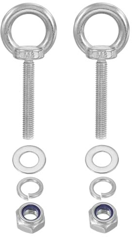 PATIKIL M8 x 50mm Eye Bolt with Nut, 2 Pack 304 Stainless Steel Lifting Shoulder Eyebolt Lift Thread Screws for Hanging, Silver