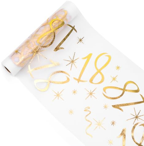 Tischläufer Geburtstag Tischdeko 28 cm x 10 m, Tischläufer Gold Rolle, Deko Mädchen/Junge, Tischdecke Tischband