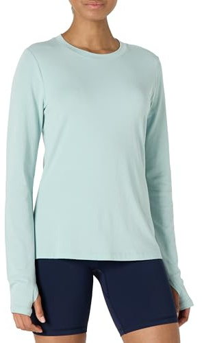 Amazon Essentials Damen Active Soft Cotton Leichtes Yoga-Workout-T-Shirt mit Rundhalsausschnitt und Langen Ärmeln, Regular Fit, Hellblau, L