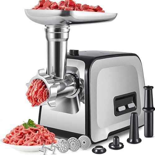OZTYSGXM Meat Grinder Sausage Stuffer, Electric Meat Mincer with Stainless Steel Blades & 3 Grinding Plates, Multifunctional Sausage Maker Kit for Home Kitchen & Commercial Use