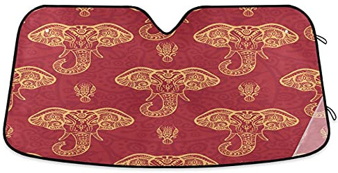 Frontscheibenabdeckung Mandala Elefanten Goldene Rote Blumen Auto Windschutzscheiben Abdeckung Universal Autoscheibenabdeckung Sonnenschutz Windschutzscheibenabdeckung Für SUV Wohnmobil Truck M