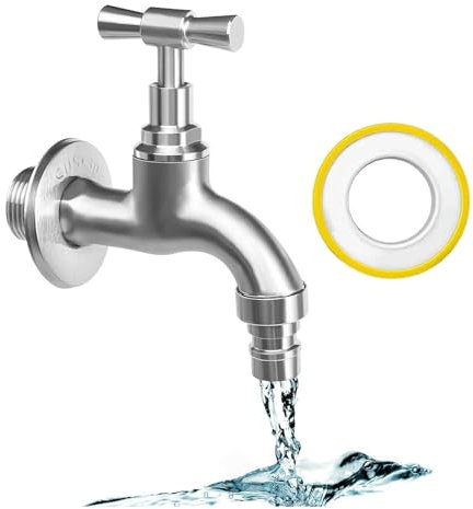 Jiavlyx Rubinetto Da Giardino In Acciaio Inox 304, 3/4Rubinetti Da Esterno, Antiruggine E Antigelo Rubinetti, Con Fermata Acqua A 10 M,per Giardino Lavatrice Macchina Pioggia Barile（3/4”Filo）