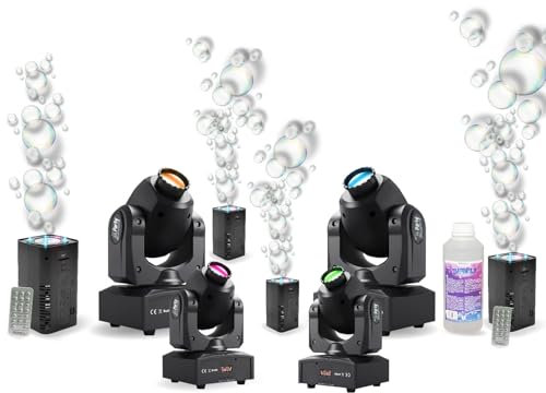 Party Light & Sound - 4 LED-Scheinwerfer PARTY-SPOT7 10 W DMX – 4 Seifenblasenmaschinen Ibiza LED BUBBLE-DREAM – Flüssigkeit mit Blasen – Party Abend Hochzeit