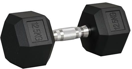 HOMCOM Manubrio da 12.5 kg Esagonale Singolo, Peso per Palestra con Impugnatura Zigrinata Antiscivolo, Nero