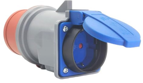 CEE Adapter 16A 5-polig auf Schuko Kupplung, IP44 Stecker / IP54 Steckdose, 400V auf 230V Stromadapter, für Baustelle, Camping, Werkstatt