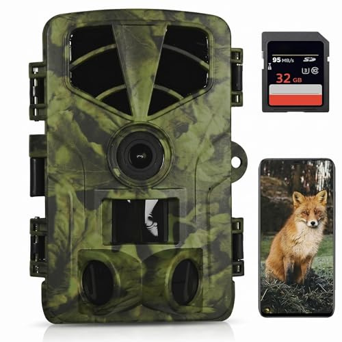 ZYJDGNNY 5K 60MP Wildkamera, 130° Weitwinkel, WLAN & App, 0.05s Bewegungsmelder, Nachtsicht, IP66 Wasserdicht, Infrarot-LED, 32GB Karte – Ideal für Jagd, Überwachung und Naturbeobachtung
