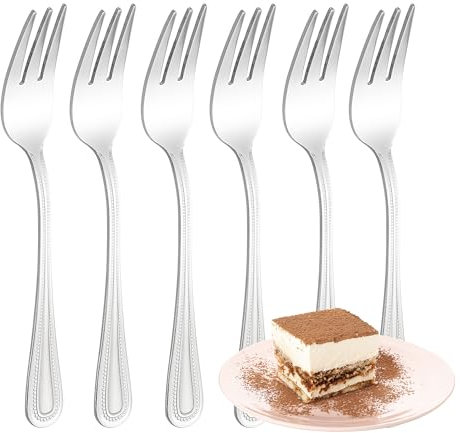 FAMILY Pack 6 Tenedor de Postre 15x1.7CM Acero Inoxidable Diseño Punto, Elegancia y Funcionalidad para Cada Ocasión, Cubiertos de Alta Gama para Hogar y Restaurante