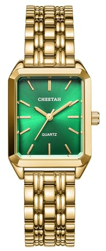 CHEETAH Uhr Damen Gold, Rechteckig Vintage Quartz Analog Armbanduhr Damen mit Edelstahlarmband Wasserdicht Kleine Armbanduhren für Mädchen