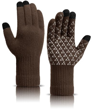 Xnova Winter Handschuhe für Herren Damen Warme Thermo Strickhandschuhe Touchscreen Wollhandschuhe Flauschige Fleece Fäustlinge für Arbeit Laufen Radfahren Fahren, Braun, Damen