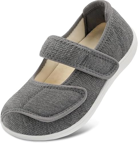 JIASUQI Womens Wide Diabetic Slippers Adjustable House Shoes Cozy Bedroom Slippers for Edema Swollen Arthritis Elderly Indoor Outdoor