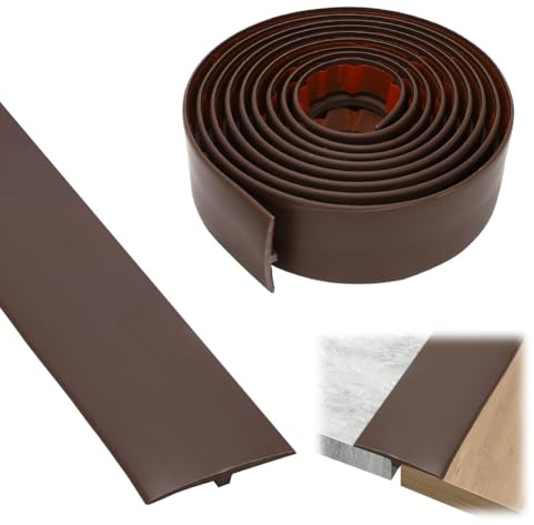 Profil T pour seuil de transition, bande de seuil en PVC, profil de transition autocollant 3 m * 5 cm, bande de couverture d’alignement de hauteur pour parquet, stratifié, seuil (Brun)