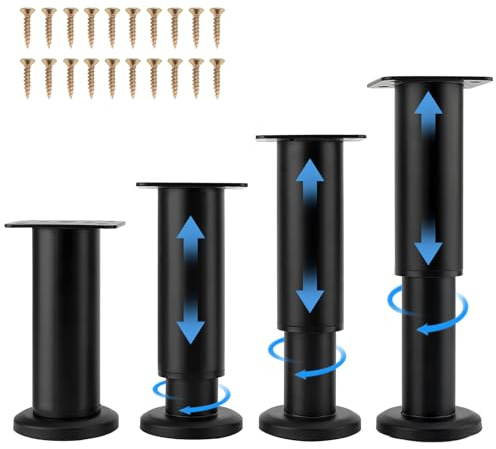 4 Pcs Adjustable Furniture Legs, 4.7-7inch (12-18cm) Furniture Leg Table Bed Legs 300KG Load Capacity, Cold Rolled Steel for Bed, Sofa, Table, with Mounting Screws, for Bathroom, Kitchen, Living Room