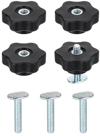 QUARKZMAN 4 Set Kit Manopole Stella Con Bulloni Argento | Per Fessura T 1/4-20 X 1-1/4, Per Attrezzature E Maschere Lavorazione Del Legno, E Accessori Bulloni Scorrimento