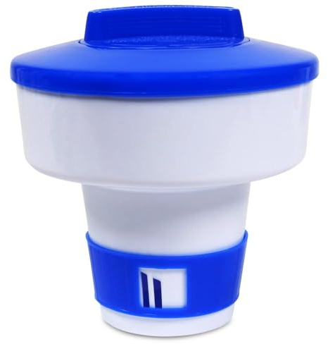 Dosierschwimmer für 200 g Chlor-Tabletten - Einstellbarer Schwimmdosierer mit Stellring - Für langsam lösliche Chlor- und Sauerstofftabletten – Ø 17,5 cm Breite